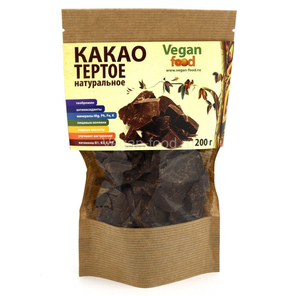 Какао-тёртое натуральное 200 г, Vegan food