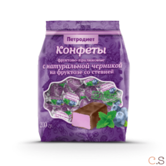 Конфеты ягодно-пралиновые с натуральной черникой со стевией/фруктозой 200 гр Петродиет