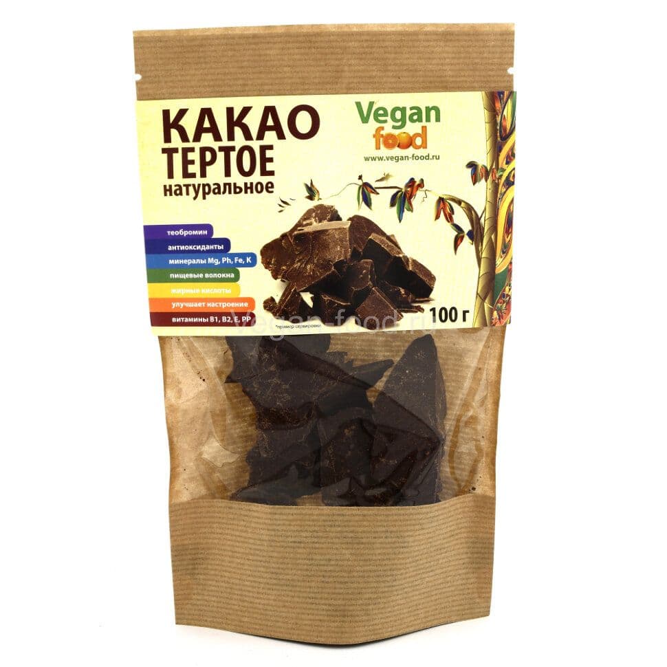 Какао-тёртое натуральное 100 г, Vegan food